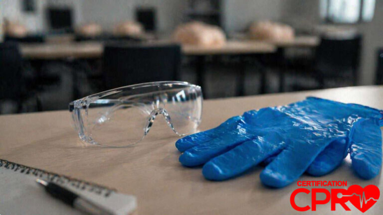 PPE gear for bloodborne pathogens training in CPR certification classes Chicago.